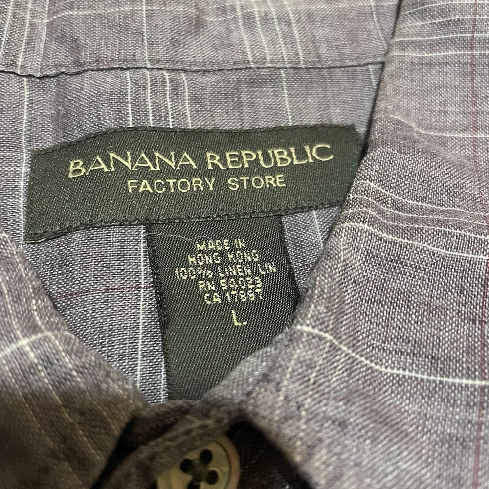 Banana Republic Shirt Mens Size Large‎ Purple Plaid 100% Linen Button Up Check